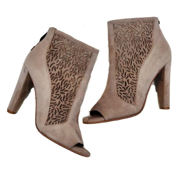 DVF Suede Peep Toe Heels 4"Taupe - Picture 1 of 12